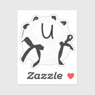 Pegatina Torta Vintage de lazo en blanco y negro con inicia