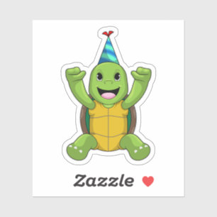Pegatina Tortuga al cumpleaños con gorra Fiesta