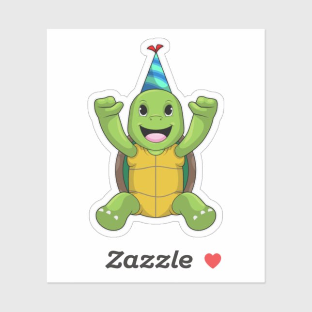 Pegatina Tortuga al cumpleaños con gorra Fiesta (Hoja)