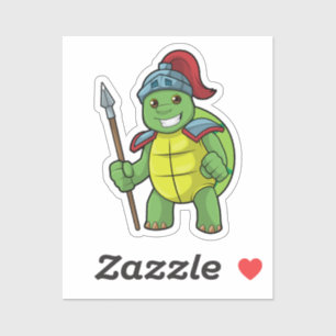 Pegatina Tortuga como guerrera con Spear y Helmet