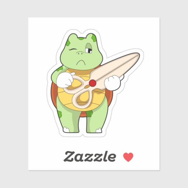 Pegatina Tortuga como peluquero con tijeras (Hoja)