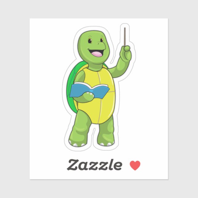 Pegatina Tortuga como profesor con libro y puntero (Hoja)