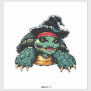 Pegatina Tortuga con sombrero de bruja Halloween divertido