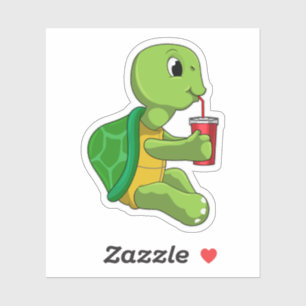 Pegatina Tortuga con taza para beber con paja