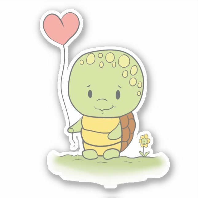 Pegatina Tortuga Con Un Globo De Corazón (Anverso)