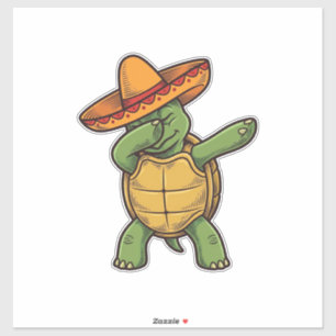 Pegatina Tortuga Dabbing Sombrero Diseño Vector Vintage_1