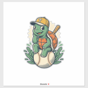 Pegatina Tortuga de béisbol grabado vintage diseño gráfico_