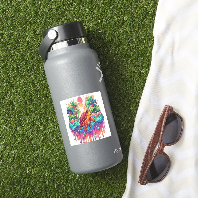 Pegatina Tortuga flota en un jardín líquido. (HydroFlask Insitu)