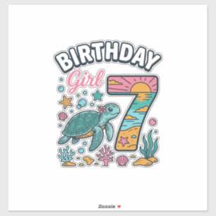 Pegatina Tortuga Marina Cumpleañera Diseño Vectorial 7º Cum