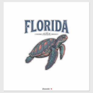 Pegatina Tortuga marina de Florida grabado vintage gráfico_