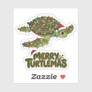 Pegatina Tortuga Marina Sombrero de Santa Luces de Navidad