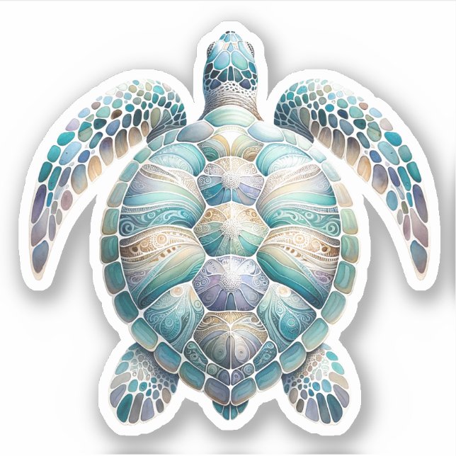 Pegatina Tortuga Oceánica Acuarela (Anverso)