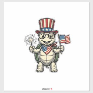 Pegatina Tortuga Patriótica Gráfica de Grabado Vintage para