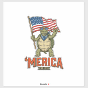 Pegatina Tortuga Patriótica ‘Merica Vector Vintage