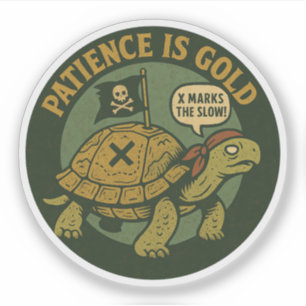 Pegatina Tortuga Pirata Divertida Paciencia Oro