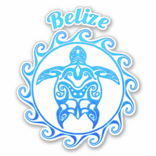 Pegatina Tortuga tribal azul oceánica Belice