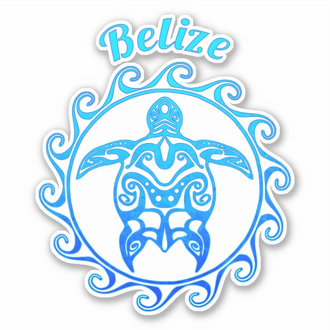 Pegatina Tortuga tribal azul oceánica Belice (Anverso)
