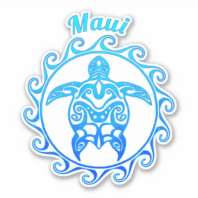 Pegatina Tortuga tribal azul oceánica Maui (Anverso)