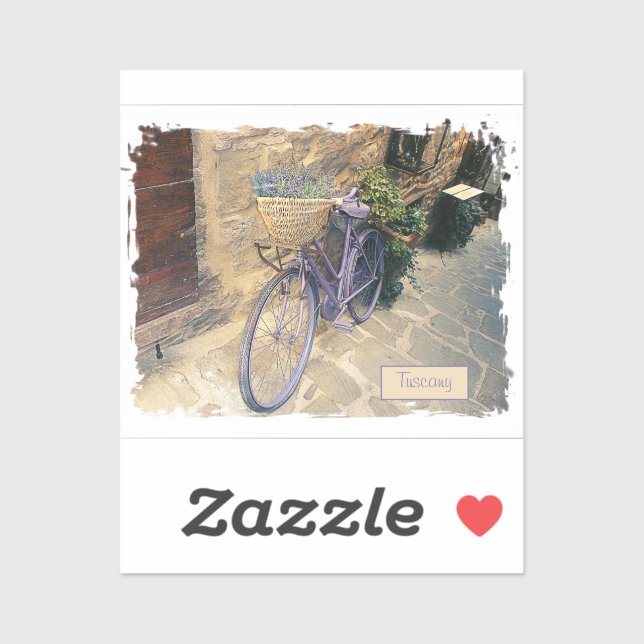 Pegatina Toscana. Italia. Cortona. Bicicleta. (Hoja)