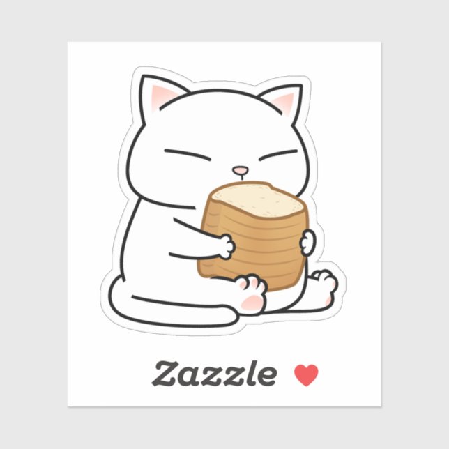 Pegatina Tosta de gato blanco grasoso (Hoja)