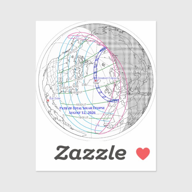 Pegatina Total Solar Eclipse 2026 Map (Hoja)