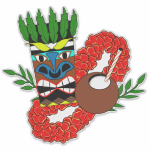 Pegatina Tótem de coco de Hawai Luau Tiki Lei