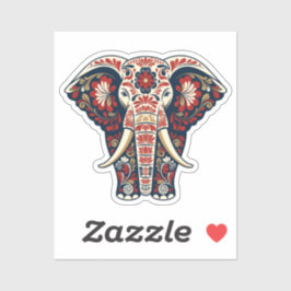 Pegatina Tótem de Elefante Sagrado - Filigrana Floral Roja 