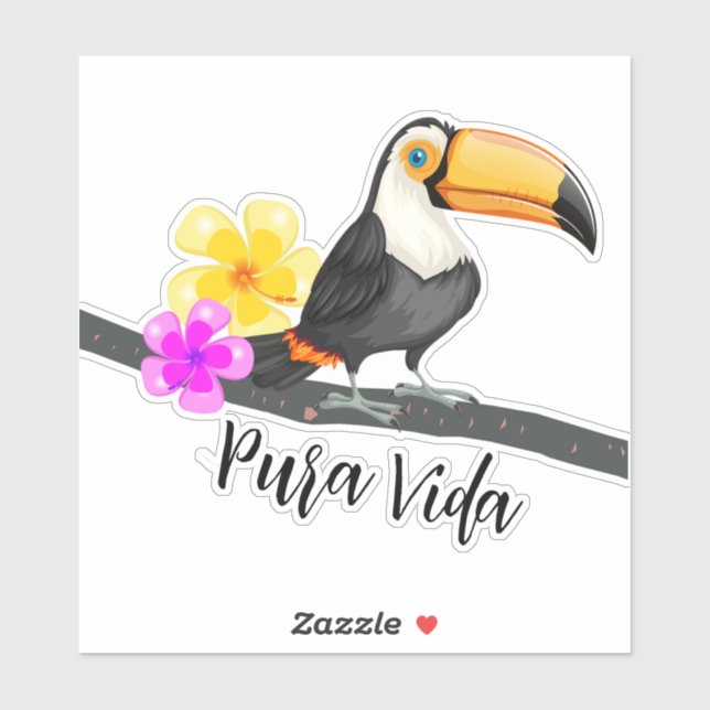 Pegatina Toucan tropical Costa Rica Pura Vida (Hoja)