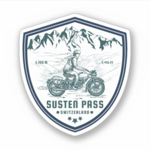 Pegatina tour en moto por los Alpes suizos del paso de Sust