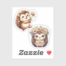 Pegatina  Tow cuteRomantic Floral Hedgehog Duo Illustration