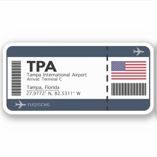 Pegatina TPA Tampa Boarding Pass - Florida (Anverso)
