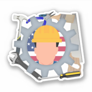 Pegatina Trabajador de la Construcción del Día del Trabajo