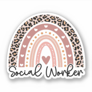 Pegatina Trabajador social Leopard Rainbow, regalo de traba