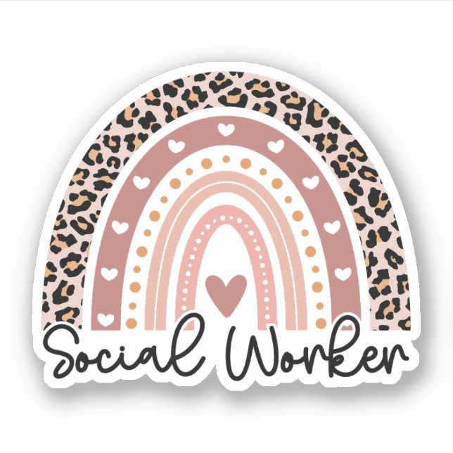 Pegatina Trabajador social Leopard Rainbow, regalo de traba (Anverso)