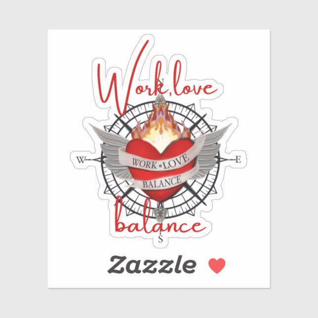 Pegatina Trabajo, balance de vida en la escritura roja (Hoja)