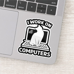 Pegatina Trabajo En Computadoras Gato Divertido
