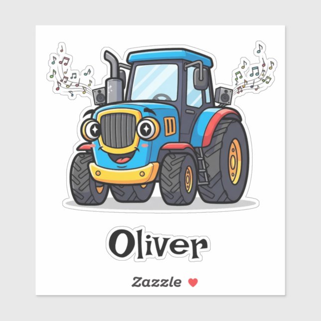 Pegatina Tractor Azul Musical Lindo Cantando (Hoja)
