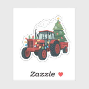 Pegatina Tractor con remolque Santa granja agricultor Navid