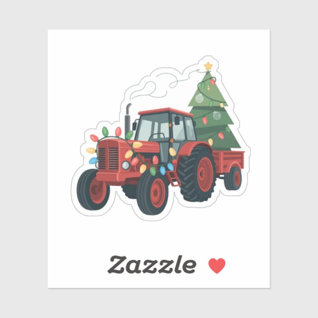 Pegatina Tractor Granjero Luces de Navidad Tractor Navidad  (Hoja)