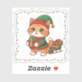 Pegatina Traje de Elfo Gato Ayudante de Santa Navidad 