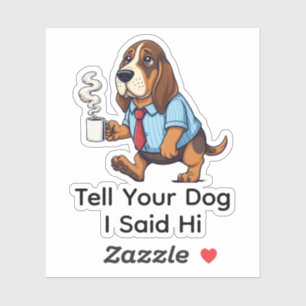 Pegatina Traje De Negocios De Basset Hound Divertido Café