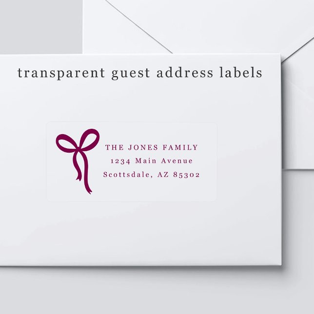 Pegatina Transparent Bow Wedding Guest Address Labels (Subido por el creador)
