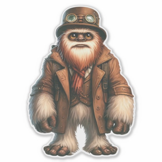Pegatina transparente de Steampunk Sasquatch (Anverso)