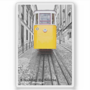 Pegatina Tranvía amarillo de Lisboa Elevador da Gloria. Fot