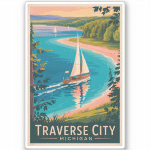 Pegatina Traverse City Michigan Ilustracion Viajes Arte