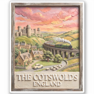 Pegatina Tren de Vapor de Cotswolds Castillo Campo Inglater