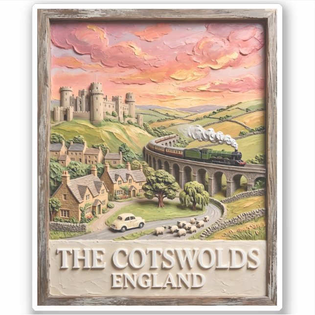 Pegatina Tren de Vapor de Cotswolds Castillo Campo Inglater (Anverso)