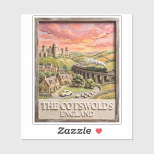 Pegatina Tren de Vapor de Cotswolds Castillo Campo Inglater