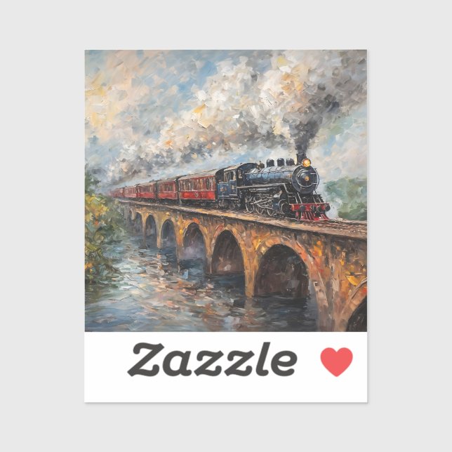 Pegatina Tren de vapor en un puente - pintura al petróleo (Hoja)