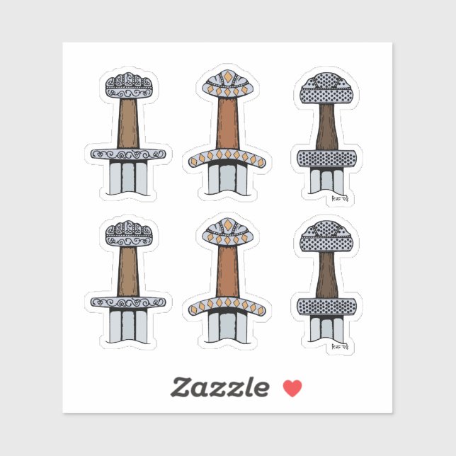 Pegatina Tres colinas de espadas vibrantes (Hoja)